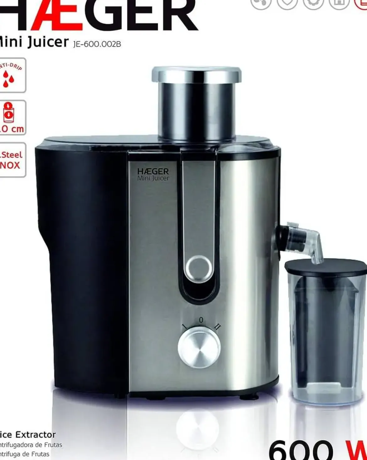 Licuadora HAEGER JE600002B MINI JUICER 600W 2 Velocidades INOX