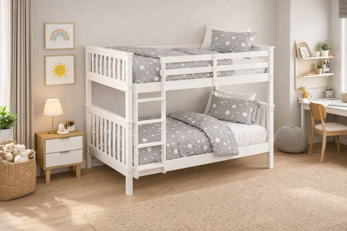 Litera de Madera Maciza Convertible Blanca CAMILA