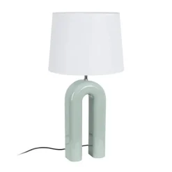 Lámpara de Mesa Verde Lacado con Pantalla de Algodón 614900