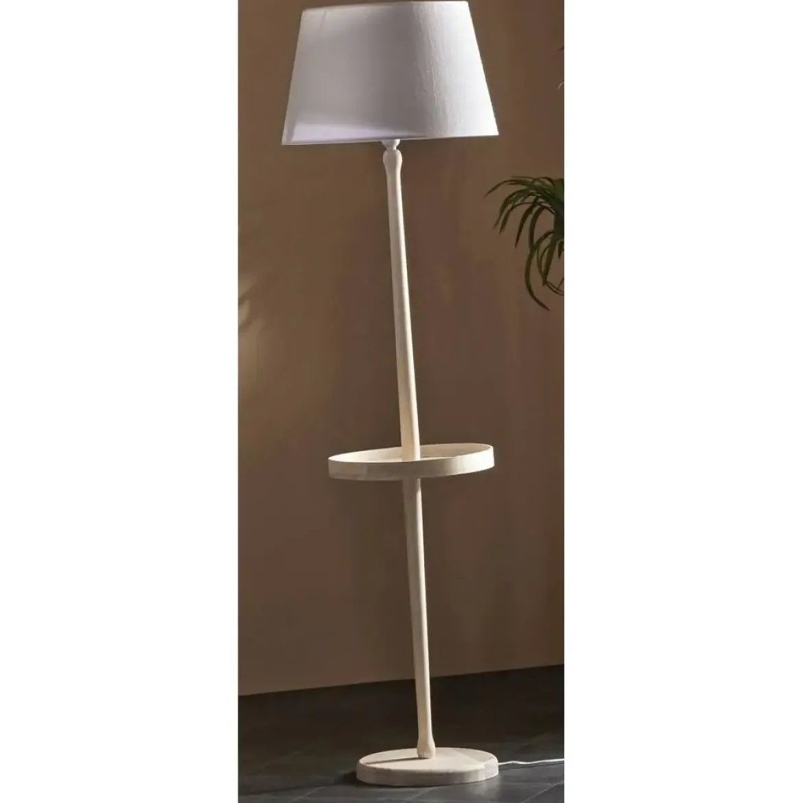 Lámpara de Pie 161 cm con Pantalla Blanca y Pie de Madera SOVAL 51-207