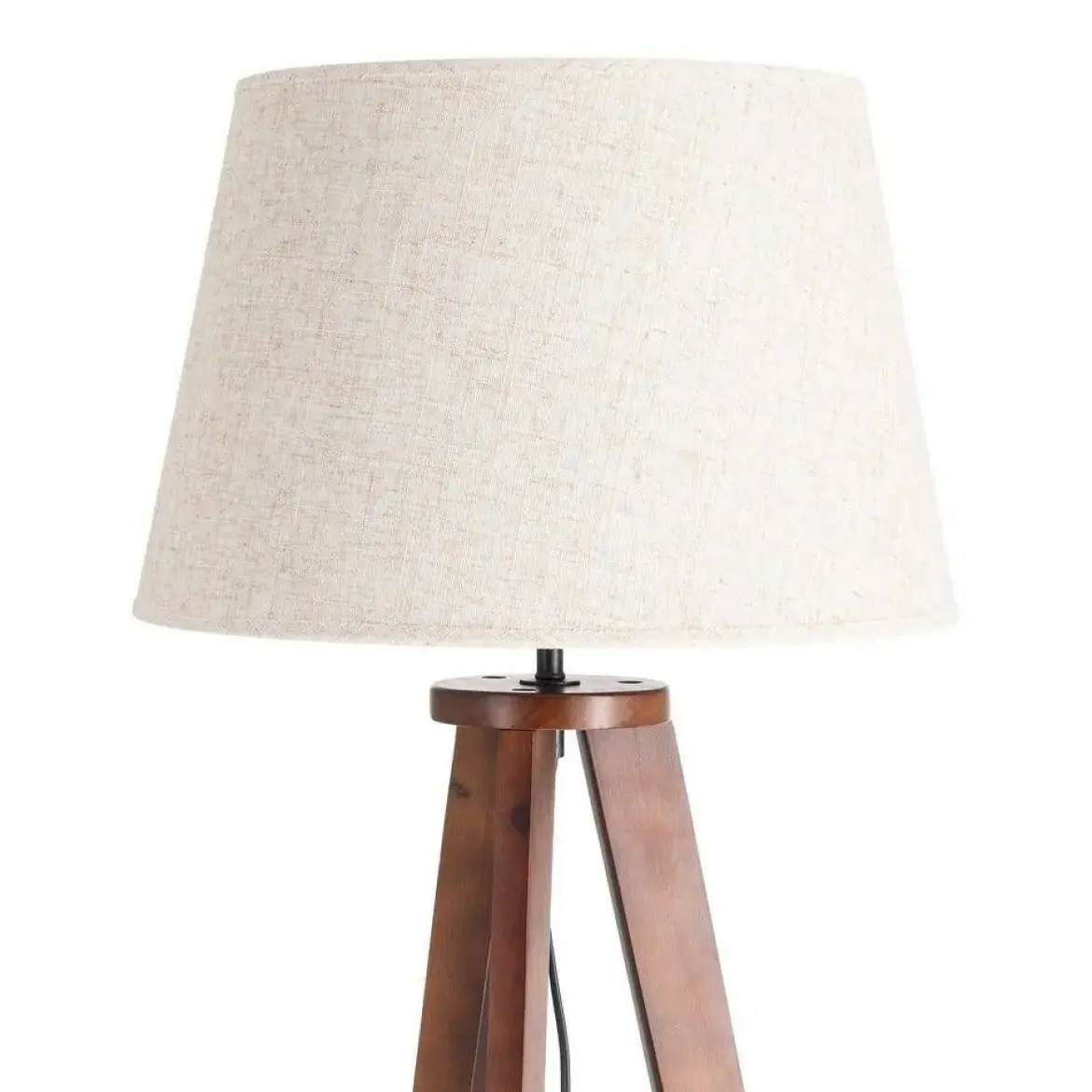 Lámpara de Pie Marrón con Tulipa de Lino y Madera 50 cm 615776