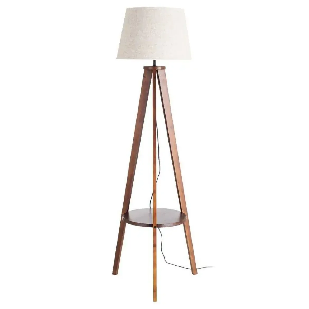 Lámpara de Pie Marrón con Tulipa de Lino y Madera 50 cm 615776