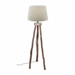 Lámpara de Pie MILETO Patas Forma trípode de Madera Natural y Pantalla Beige 32-218