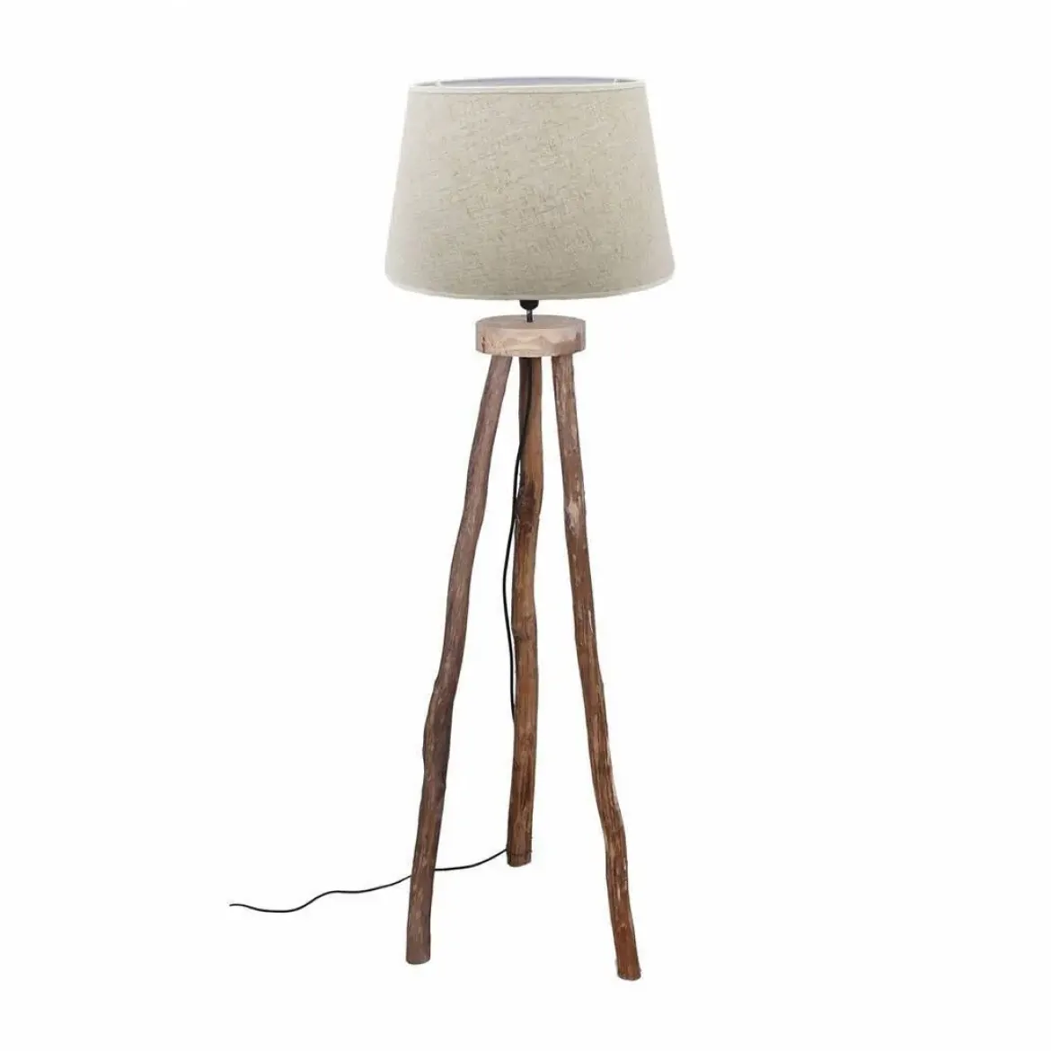 Lámpara de Pie MILETO Patas Forma trípode de Madera Natural y Pantalla Beige 32-218