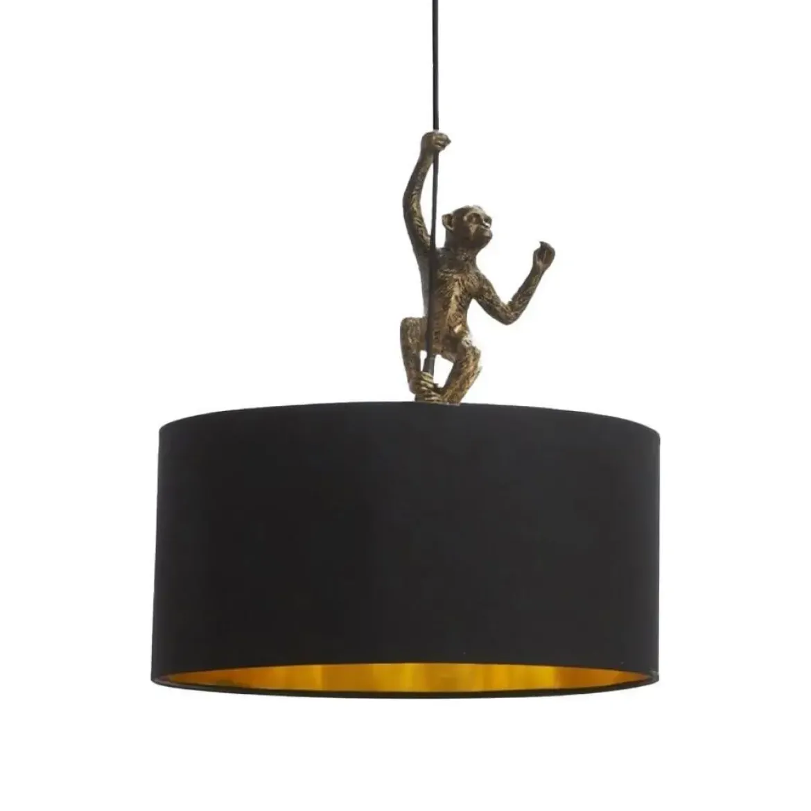 Lámpara de Techo con una Figura de Monode Resina Color Dorado y Pantalla de Tela Negra 55-467
