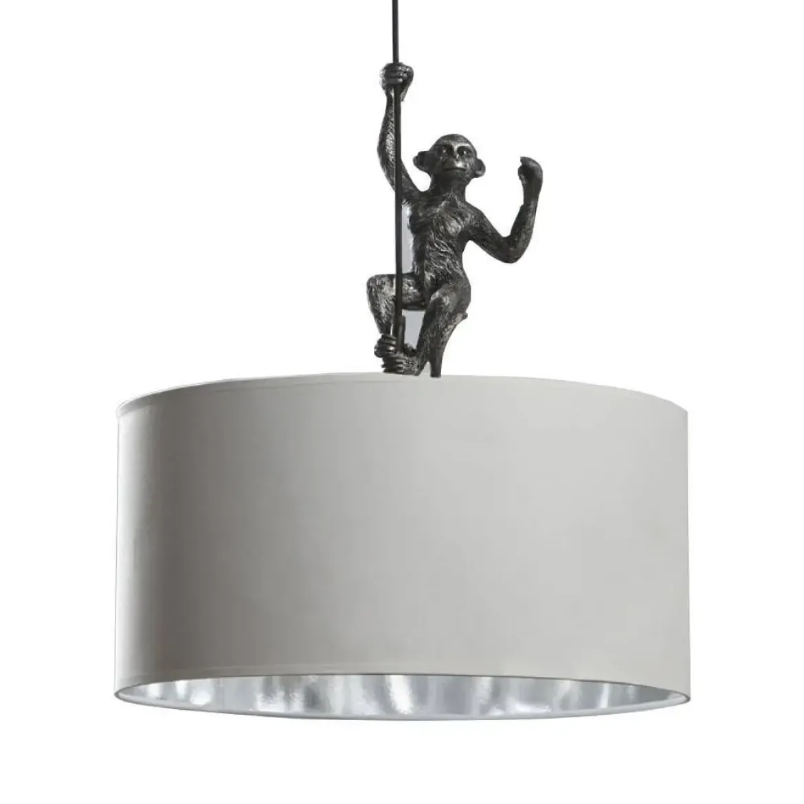 Lámpara de Techo con una Figura de Mono Estructura de Resina Color Plata y Pantalla de Tela Blanca 55-466