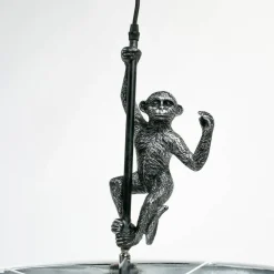 Lámpara de Techo con una Figura de Mono Estructura de Resina Color Plata y Pantalla de Tela Blanca 55-466