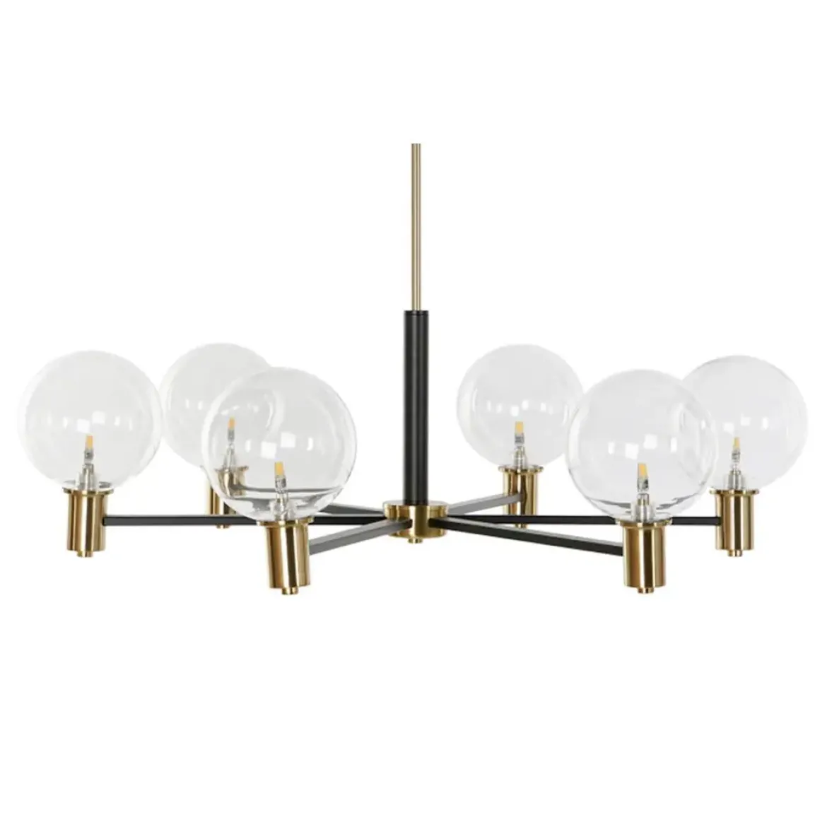 Lámpara de Techo Estructura de Metal Color Dorado y Negro con 6 Bombillas de Cristal LA-206013