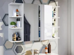 Módulo Rinconero de Baño con Estantes Suspendido Blanco 305081BO