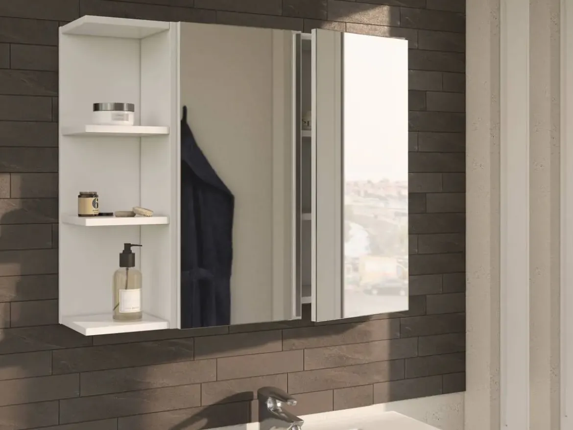 Módulo Rinconero de Baño con Estantes Suspendido Blanco 305081BO