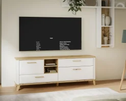 Módulo TV 2 Puertas y 2 Cajones Blanco y Roble WARDIOL WRDT233L-M982