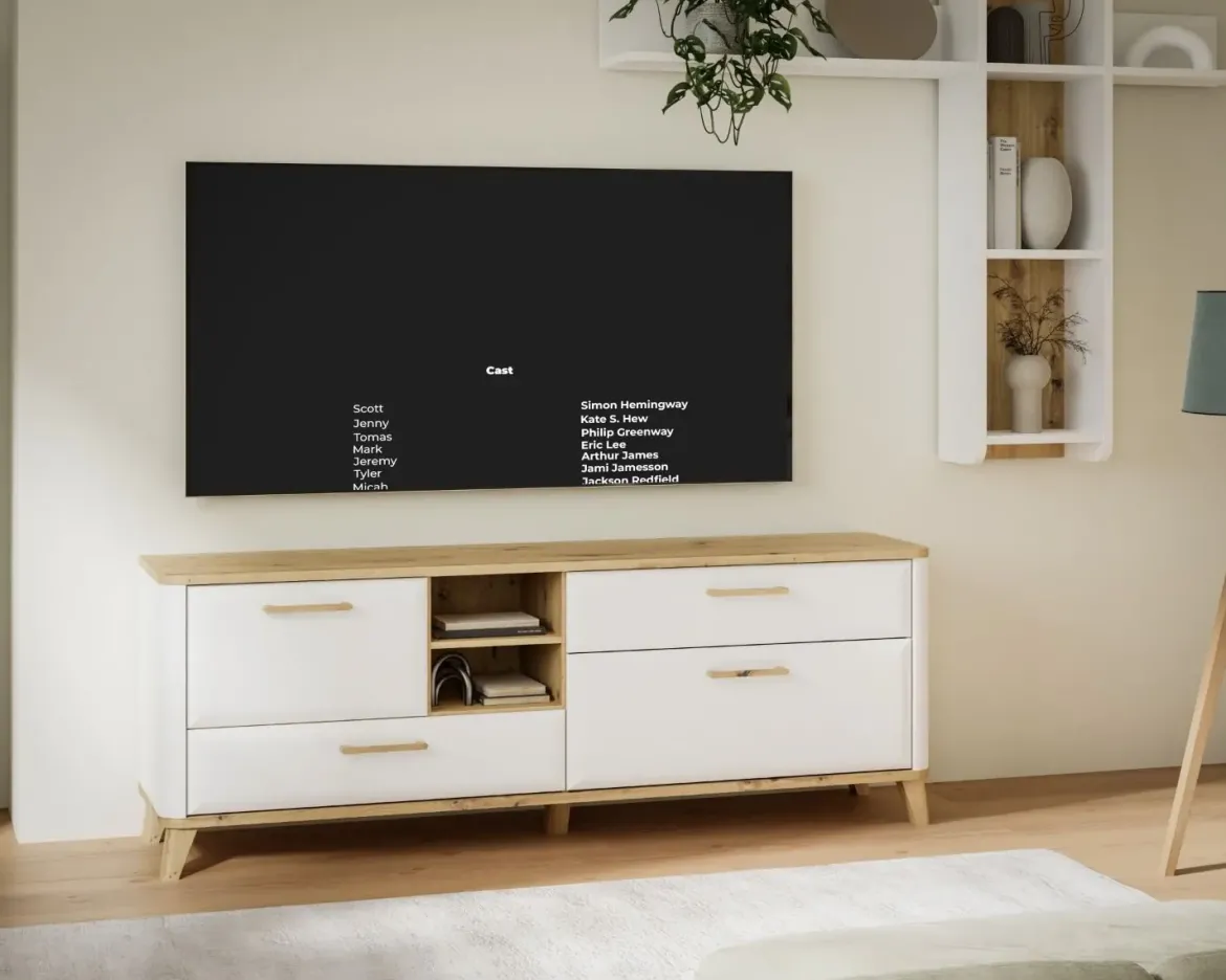 Módulo TV 2 Puertas y 2 Cajones Blanco y Roble WARDIOL WRDT233L-M982