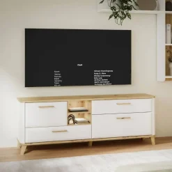 Módulo TV 2 Puertas y 2 Cajones Blanco y Roble WARDIOL WRDT233L-M982