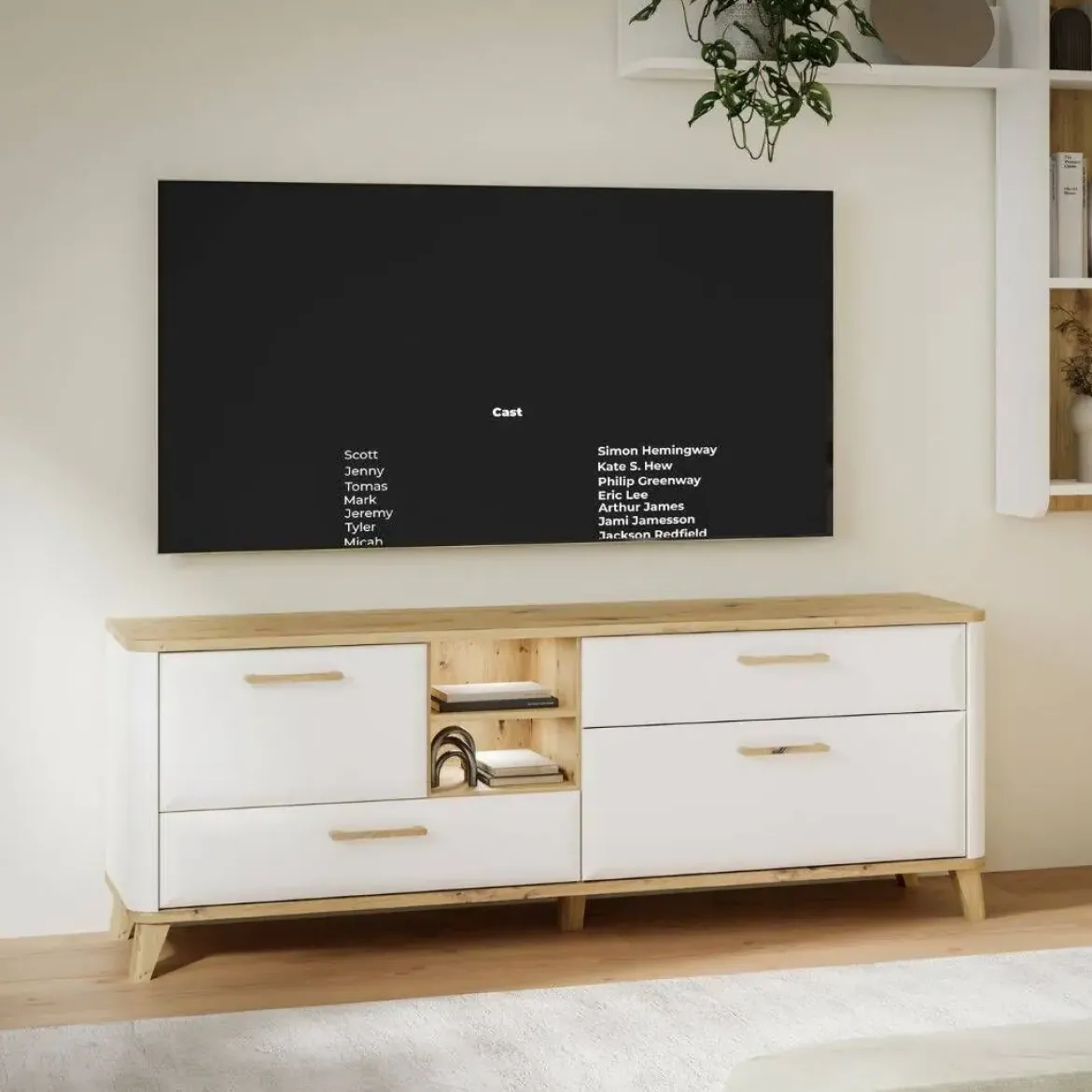 Módulo TV 2 Puertas y 2 Cajones Blanco y Roble WARDIOL WRDT233L-M982