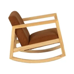 Mecedora de Madera de Caucho con Tapizado Borreguito Marrón 609294