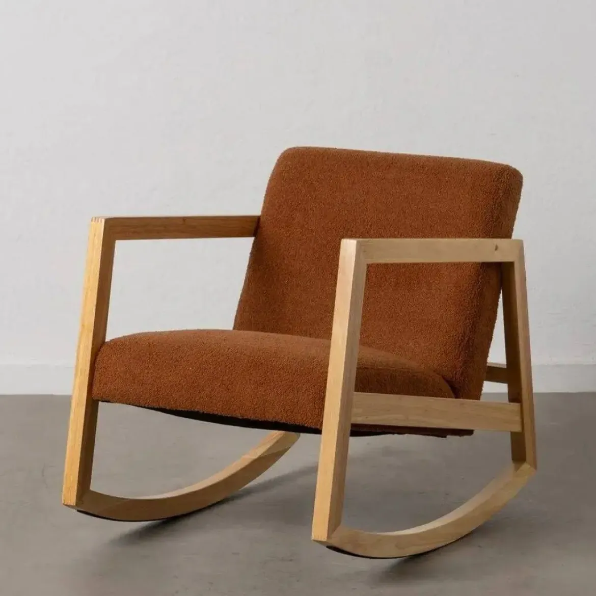 Mecedora de Madera de Caucho con Tapizado Borreguito Marrón 609294