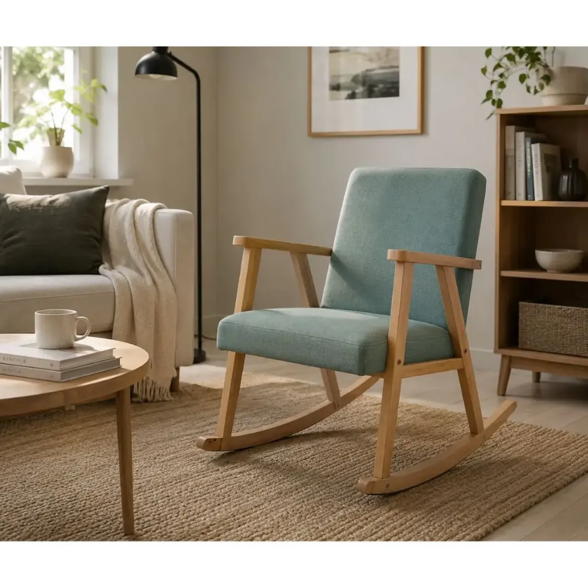 Mecedora de Madera de Haya Tapizado en Poliéster MB-206410
