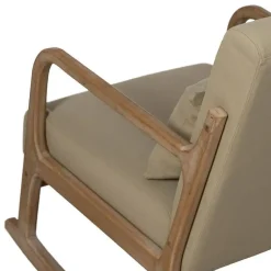 Mecedora de Madera Natural con Tapizado Beige 66 cm 613835