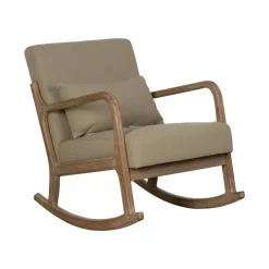 Mecedora de Madera Natural con Tapizado Beige 66 cm 613835