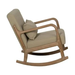 Mecedora de Madera Natural con Tapizado Beige 66 cm 613835