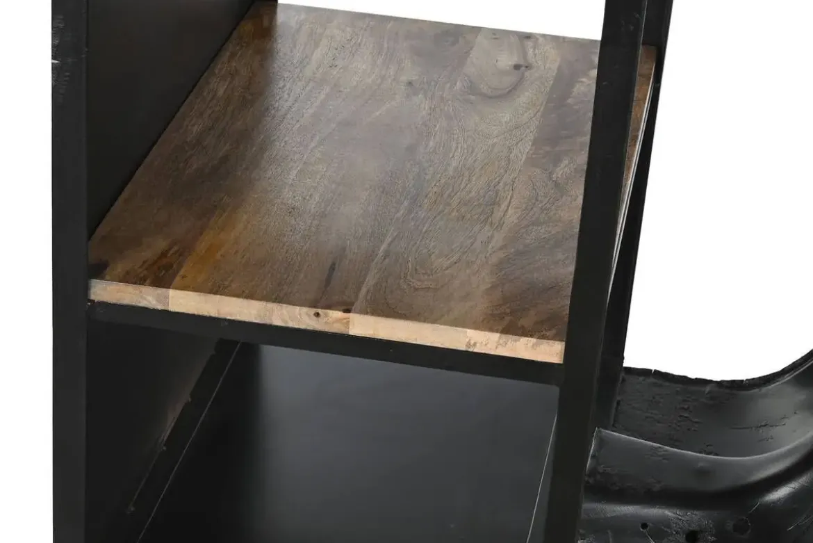 Mesa Alta Industrial de Hierro y Madera de Mango Moto Negro MB-211334
