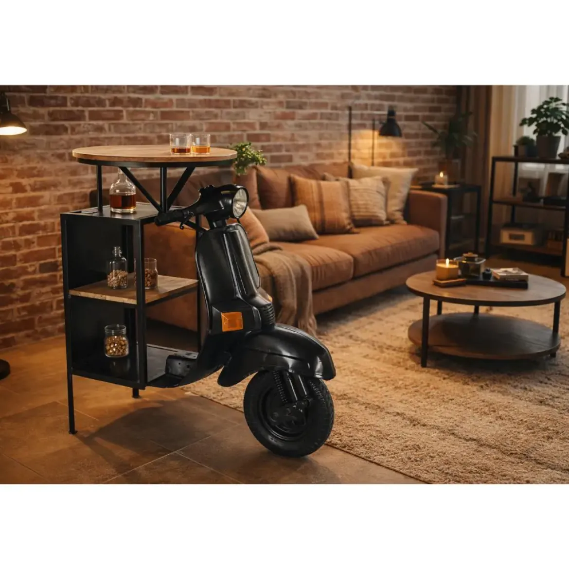Mesa Alta Industrial de Hierro y Madera de Mango Moto Negro MB-211334