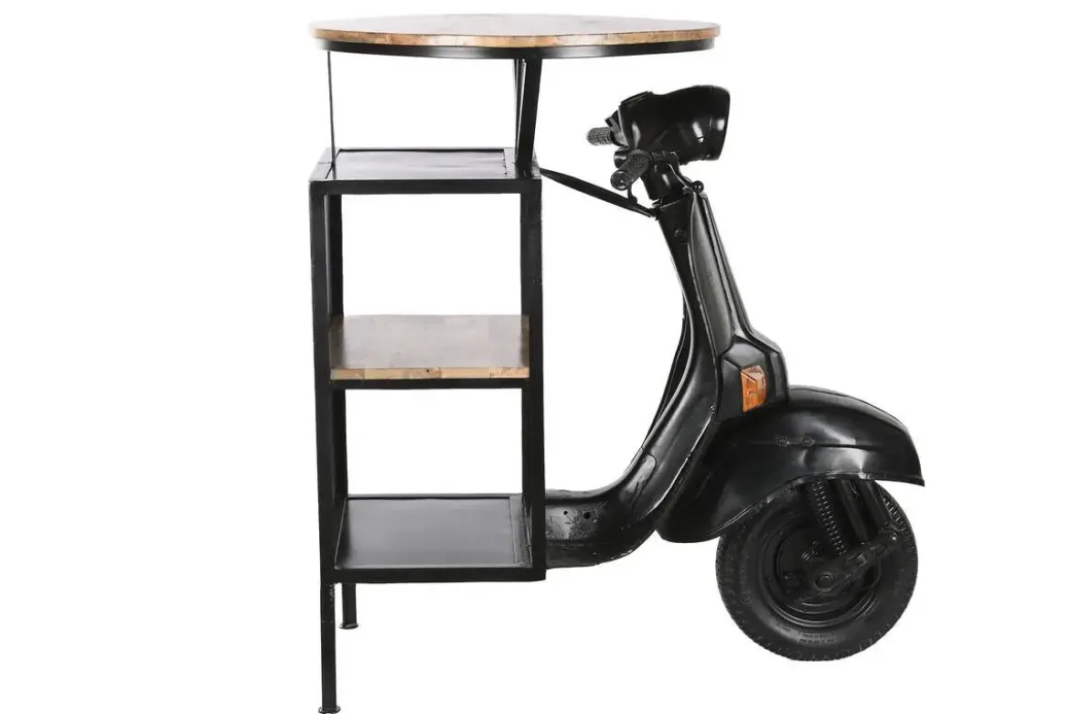 Mesa Alta Industrial de Hierro y Madera de Mango Moto Negro MB-211334