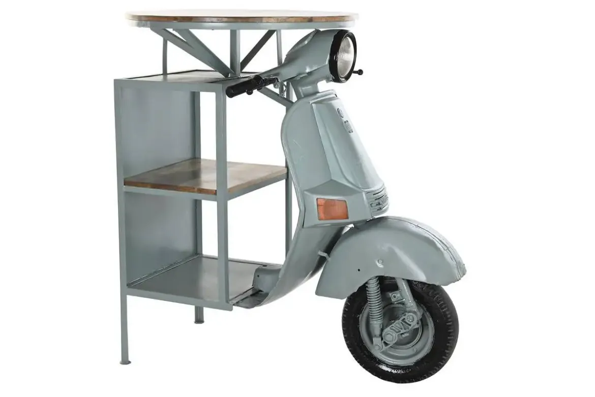 Mesa Alta Industrial de Hierro y Madera de Mango Moto Verde Menta MB-200498