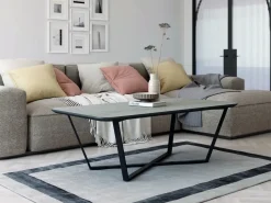 Mesa Auxiliar 120 cm Superficie Acabado Piedra de MDF con Patas de Metal Negro EGEO