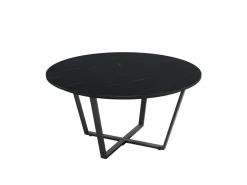 Mesa Auxiliar 80 cm Superficie Acabado Piedra de MDF con Patas de Metal Negro EGEO