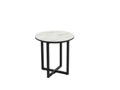Mesa Auxiliar 40 cm Superficie Acabado Piedra de MDF con Patas de Metal Negro EGEO