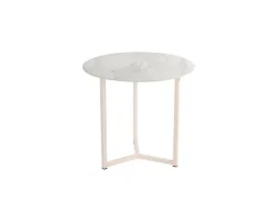 Mesa Auxiliar con estructura metálica marfil y sobre porcelánico acabado piedra BALEAR