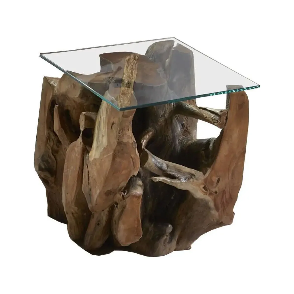 Mesa Auxiliar con Forma de Raíz de Árbol y Superficie de Vidrio 32-124
