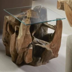 Mesa Auxiliar con Forma de Raíz de Árbol y Superficie de Vidrio 32-124