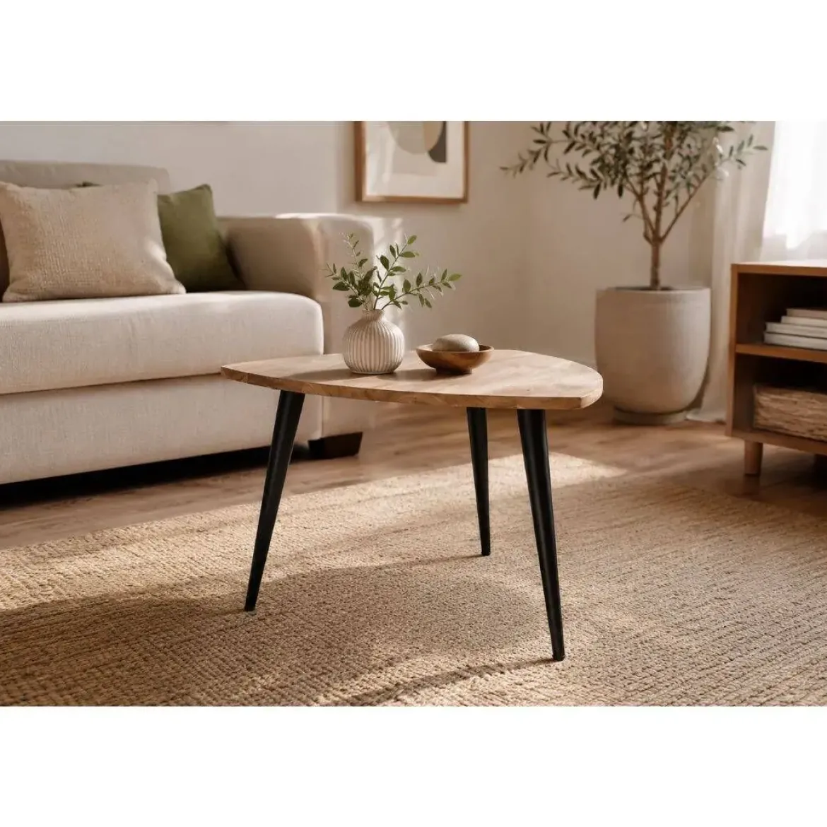 Mesa Auxiliar de Acacia y Metal Natural MB-207414