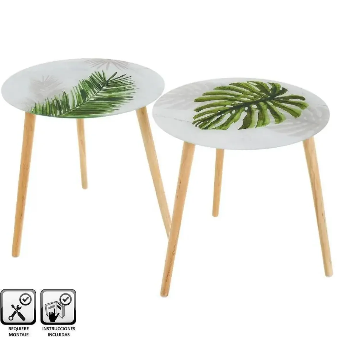 Mesa Auxiliar de Cristal y Patas de Madera 803035
