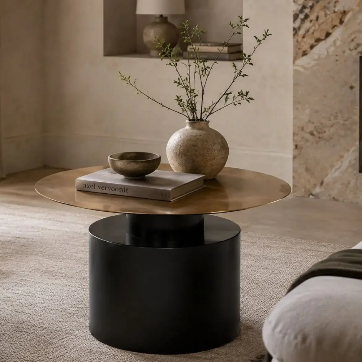 Mesa Auxiliar de Hierro Color Negro y Dorado MB-205297