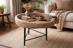 Mesa Auxiliar de Madera de Abeto con Patas de Metal MB-228366