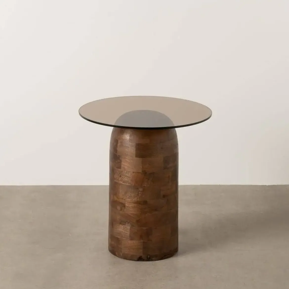 Mesa Auxiliar de Madera de Mango y Cristal 50 cm 612839