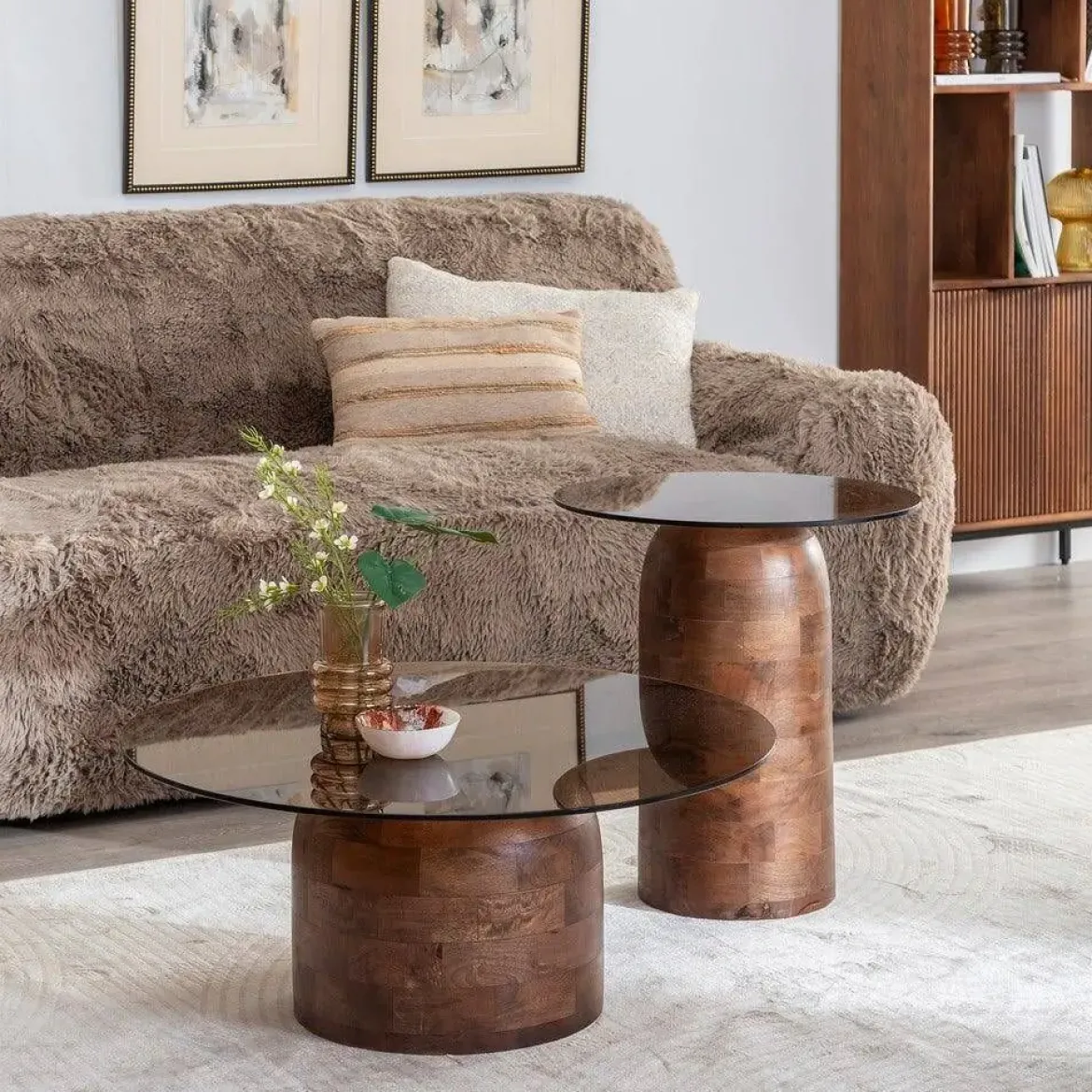 Mesa Auxiliar de Madera de Mango y Cristal 50 cm 612839