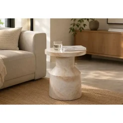 Mesa Auxiliar de Mármol Redonda Color Natural MB-230443