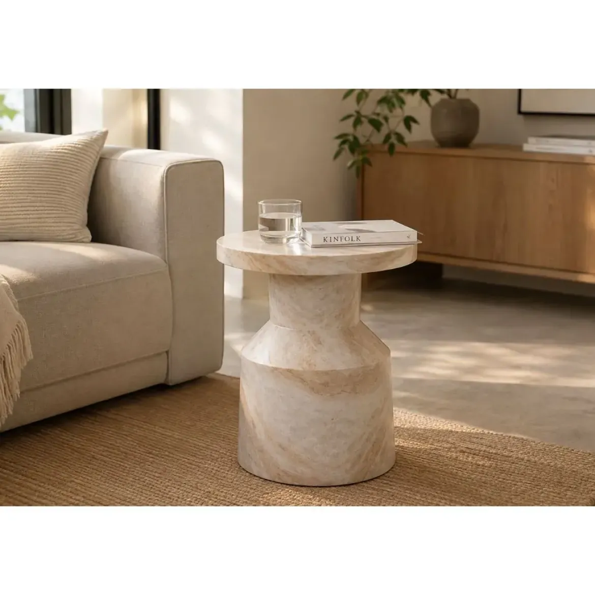 Mesa Auxiliar de Mármol Redonda Color Natural MB-230443
