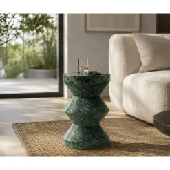 Mesa Auxiliar de Mármol Verde con Diseño Escultórico MB-230442