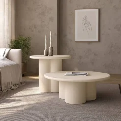 Mesa Auxiliar Redonda Acabado Microcemento Beige GAIA 80 cm CNG118BE