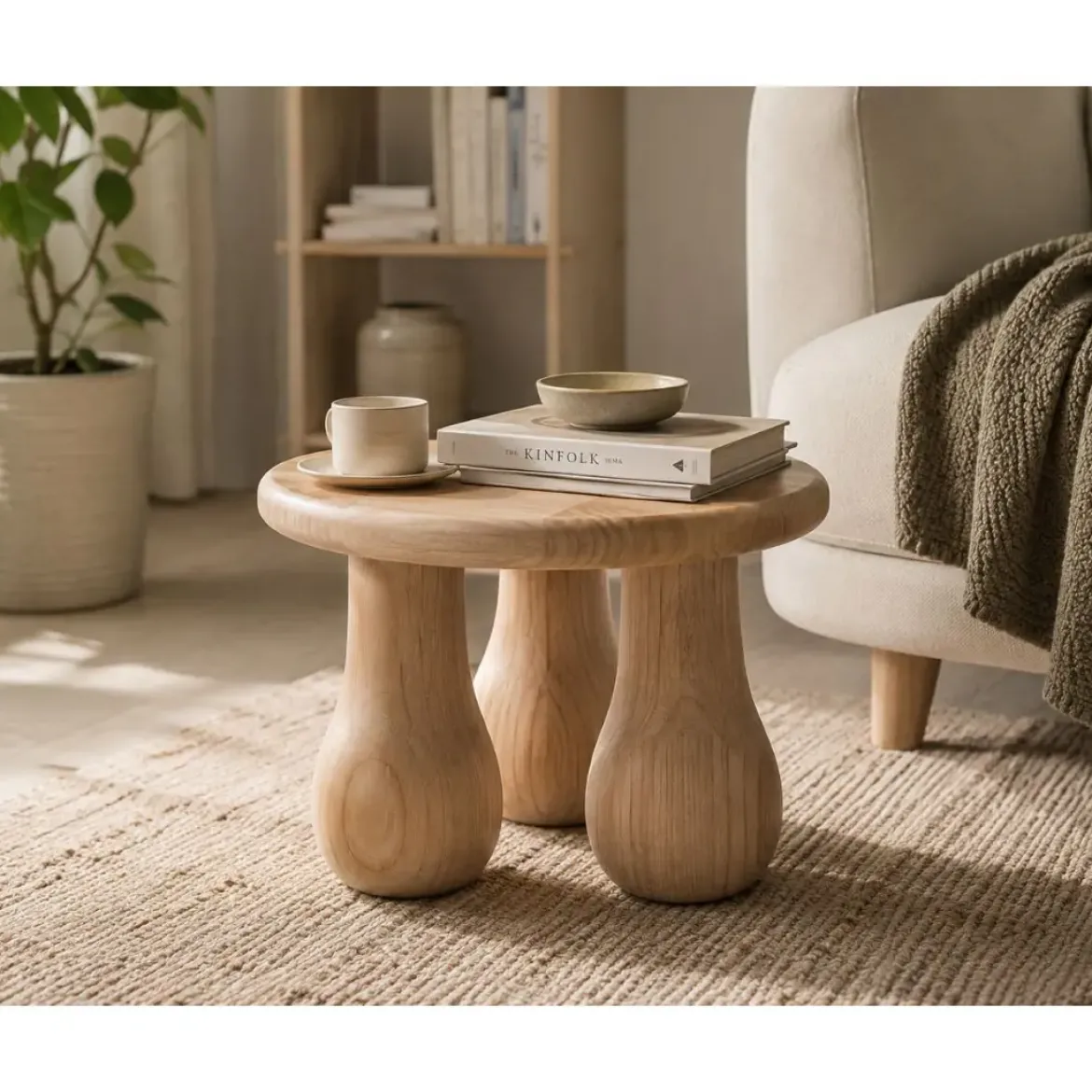 Mesa Auxiliar Redonda de Madera Mindi Acabado Natural MB-221796