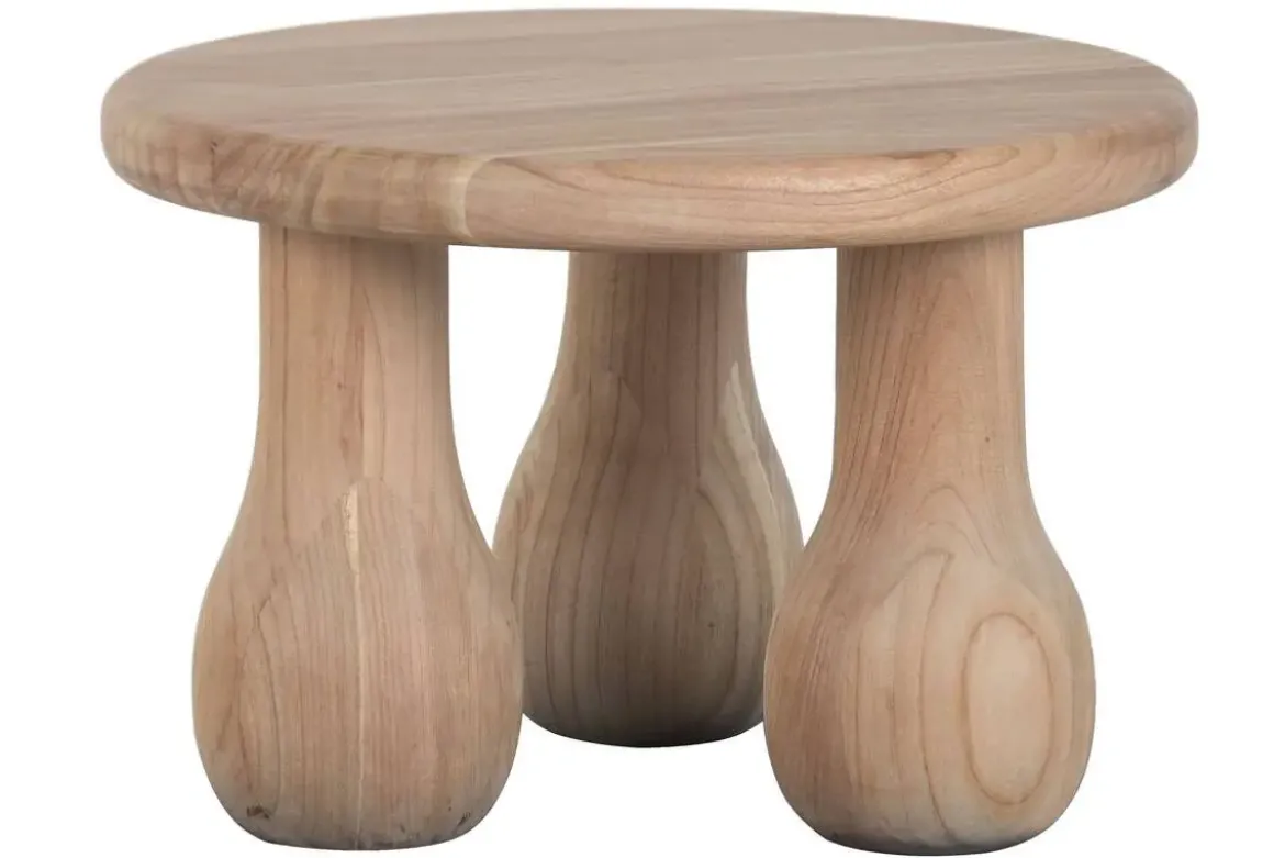 Mesa Auxiliar Redonda de Madera Mindi Acabado Natural MB-221796