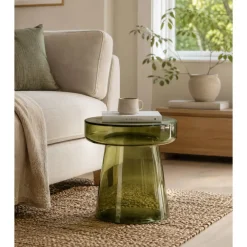 Mesa Auxiliar Redonda de Vidrio Verde FAZAL 0746997