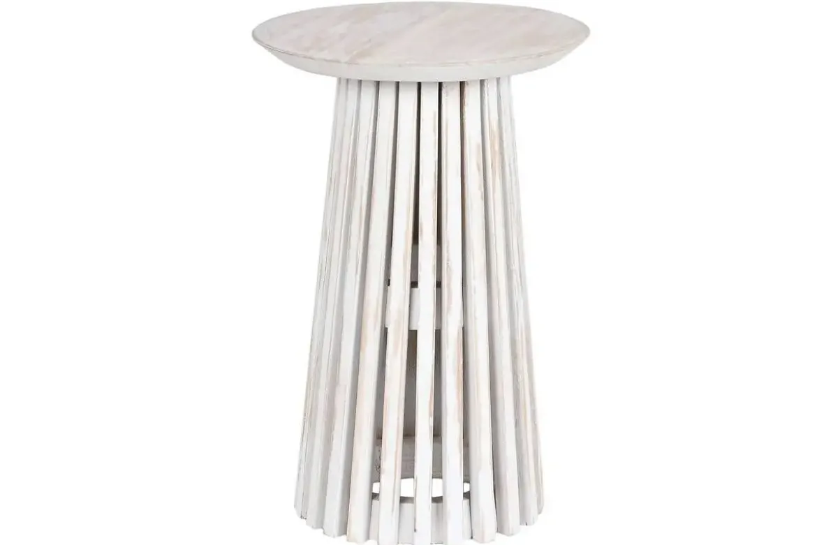 Mesa Auxiliar Redonda en Madera Mindi Decapé Blanco MB-212025