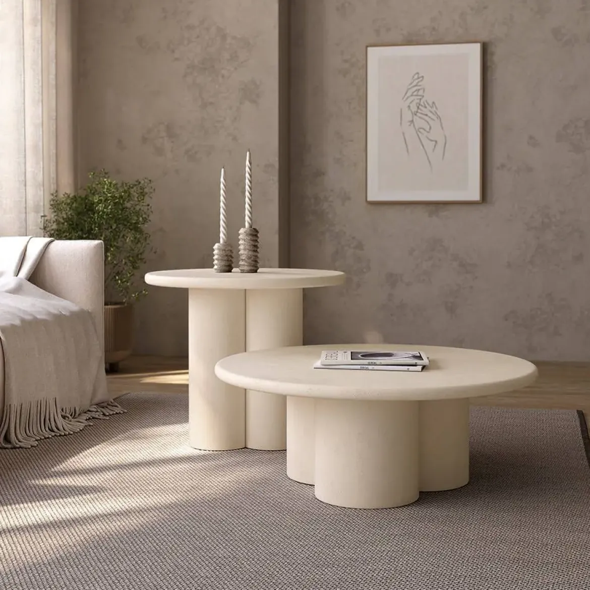 Mesa Auxiliar Redonda en Microcemento Beige GAIA CNG119BE