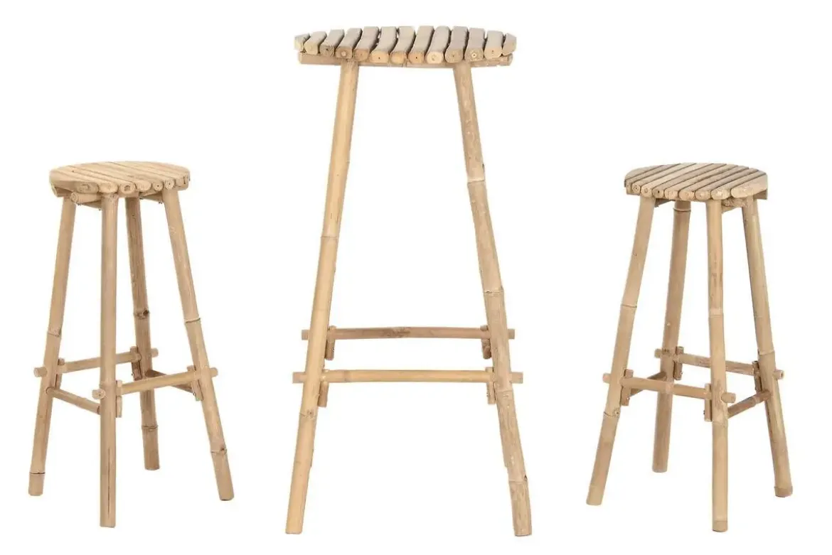 Mesa Bar de Bambú con 2 Taburetes MB-218225